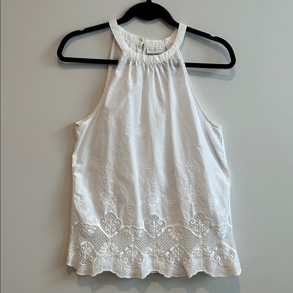 New York & Company White Sleeveless Blouse